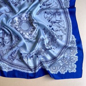 Vintage 1960s Silk Route Print Scarf With Blue Border